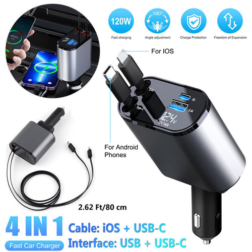 Retractable car charger - retractable, 4in1